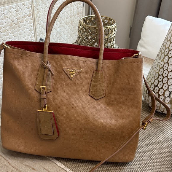 Prada Brown Leather Tote with Red Interior - Picture 1 of 5